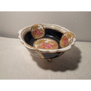 FRAGONARD VINTAGE COBALT GOLD EUROPEAN DESIGN DECORATIVE PORCELAIN BOWL